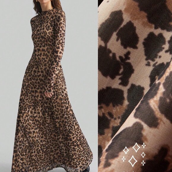 Brown Elegant Women's Leopard Print Digital Pattern Sexy Long maxi Dress - Picture 2 of 9